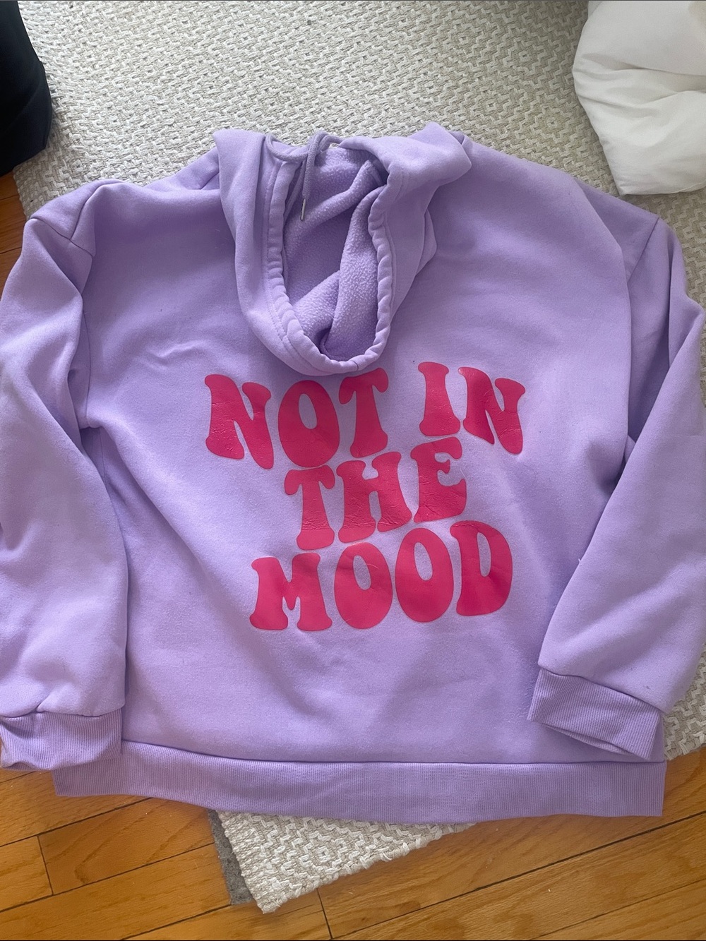 Lavender Hoodie with Hot Pink Bubble Letters